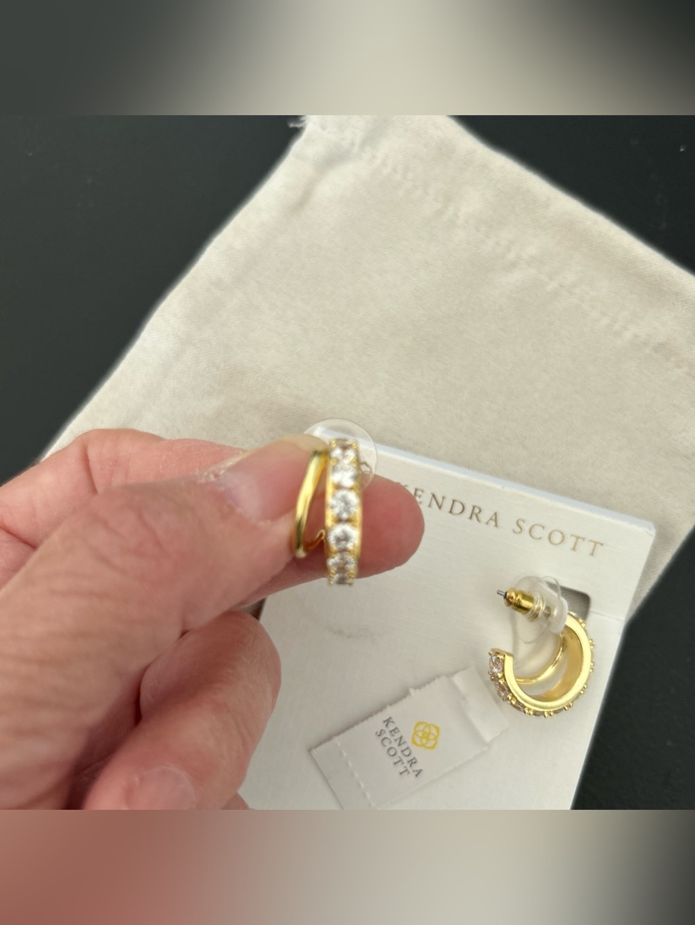Kendra Scott Gold Huggie Earrings with Clear Crystals